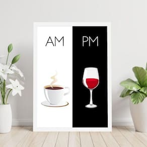 Quadro Am Pm. Café E Vinho 45X34Cm Com Vidro Moldura Branca