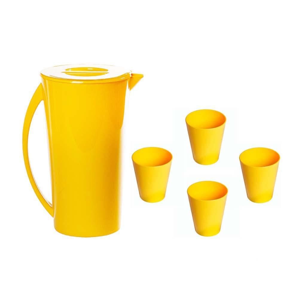 Kit Jarra Fresc Vemplast 1 Jarra 4 Copos Tropical Amarelo