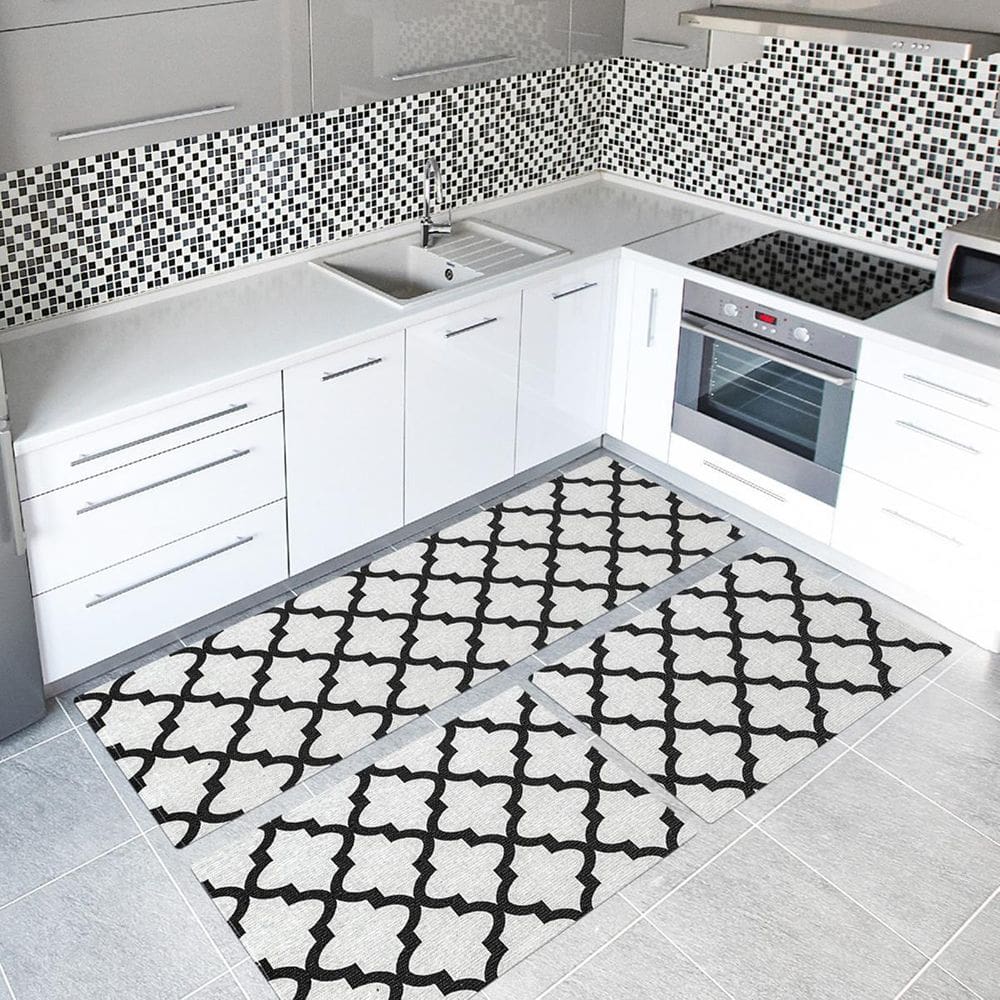 Tapete Cozinha 3 Peças Jacquard Antiderrapante Arabesco Cru