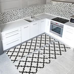 Tapete Cozinha 3 Peças Jacquard Antiderrapante Arabesco Cru