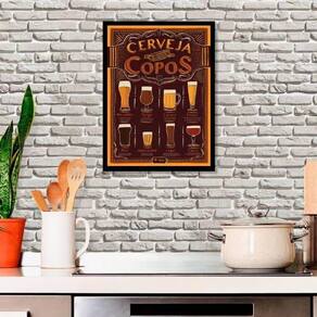 Quadro A Cerveja E Seus Copos 33X24 C/Vidro - Madeira Preta