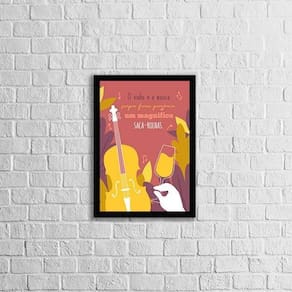 Quadro O Vinho E A Música 45X34Cm - Com Vidro Moldura Preta