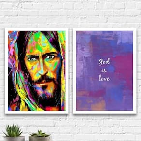 Kit 2 Quadros Decorativos God Is Love 45X34Cm Moldura Branca
