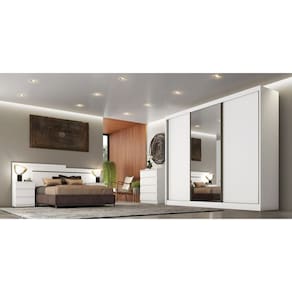 Guarda Roupa Casal com Espelho 3 Portas 8 Gavetas - Logan-Branco - Móveis Novo Horizonte