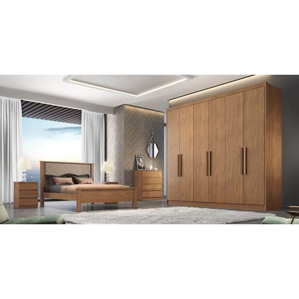 Guarda Roupa Casal 100% MDF 6 Portas 8 Gavetas - Linea-Cumaru - Móveis Novo Horizonte