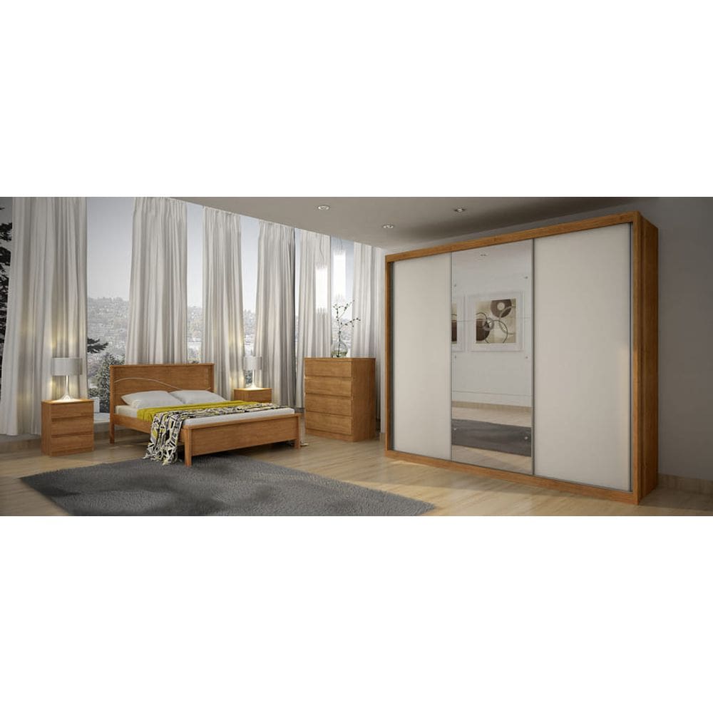 Guarda Roupa Casal com Espelho 3 Portas 6 Gavetas - Palazzo-Cumaru/Fendi - Móveis Novo Horizonte