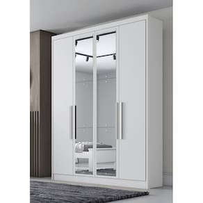 Guarda Roupa Solteiro com Espelho 4 Portas 3 Gavetas - Sevilha-Branco - Móveis Novo Horizonte