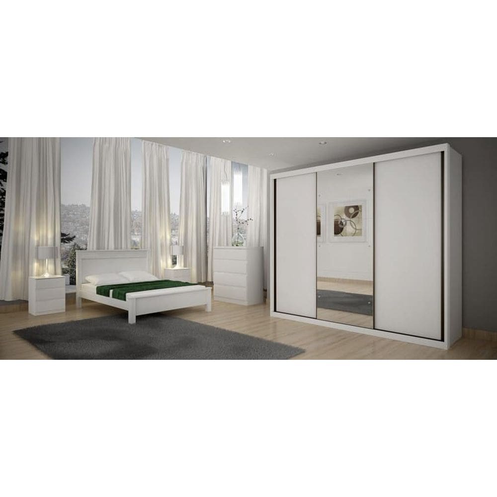 Guarda Roupa Casal com Espelho 3 Portas 6 Gavetas - Palazzo-Branco - Móveis Novo Horizonte