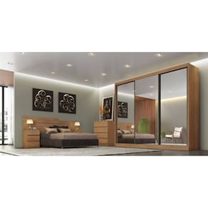 Guarda Roupa Casal com Espelho 3 Portas de Correr 8 Gavetas - Londres-Cumaru - Móveis Novo Horizonte