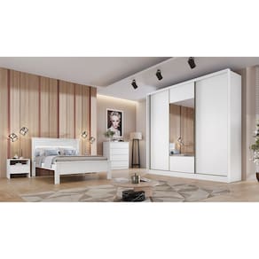 Guarda Roupa Casal com Espelho 3 Portas 6 Gavetas - Medelim-Branco - Móveis Novo Horizonte