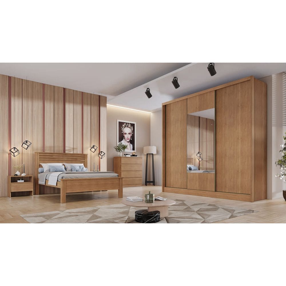 Guarda Roupa Casal com Espelho 3 Portas 4 Gavetas - Medelim-Cumaru - Móveis Novo Horizonte