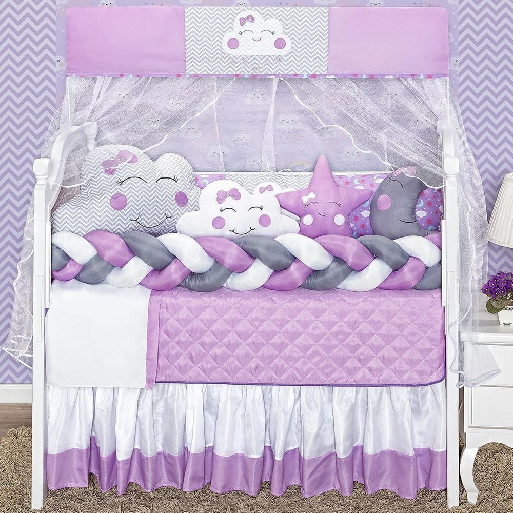 Kit Berço Nuvem Lua Trança Lilás 12 Peças