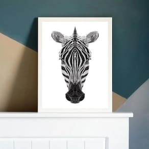 Quadro Cabeça De Zebra Geométrica 24X18 C/Vidro - Branca