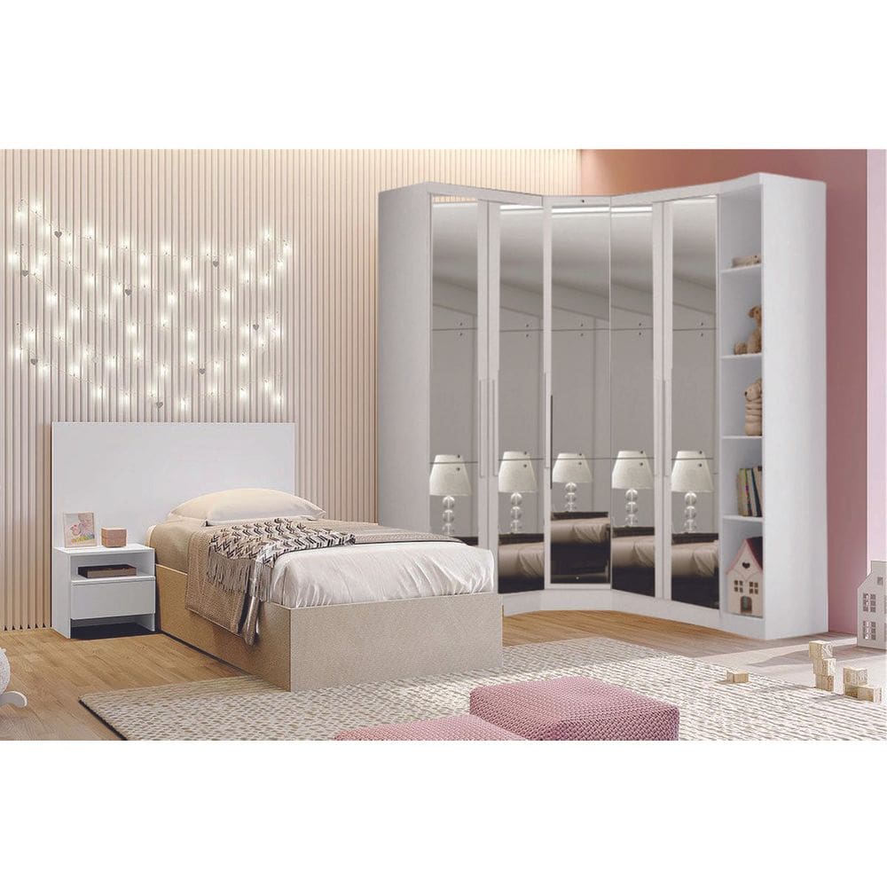 Modulado Closet Completo Espelhado 5 Portas 6 Gavetas - Rizon-Branco - Móveis Novo Horizonte