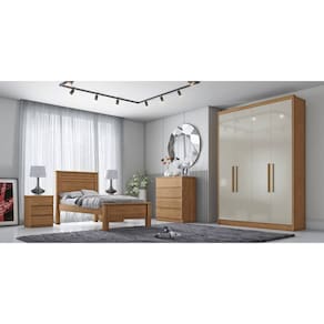 Guarda Roupa Solteiro 4 Portas 3 Gavetas - Moderni -Cumaru/Fendi - Móveis Novo Horizonte