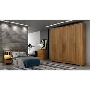 Guarda Roupa Solteiro com Pés 6 Portas 4 Gavetas - Milly-Cumaru - Móveis Novo Horizonte
