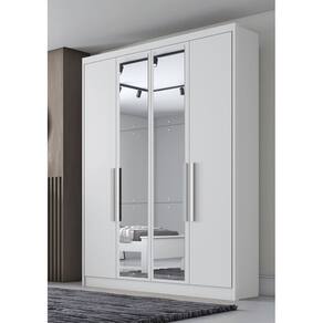 Guarda Roupa Solteiro com Espelho 4 Portas 3 Gavetas - Moderni -Branco - Móveis Novo Horizonte