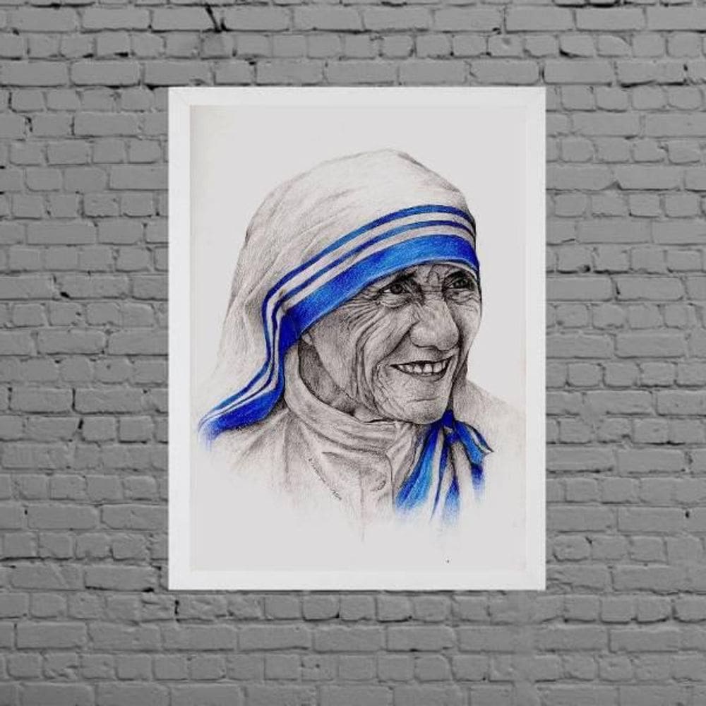 Quadro Madre Teresa De Calcutá 24X18Cm Moldura Branca