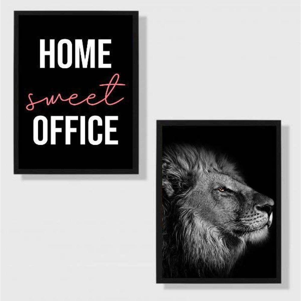 Kit 2 Quadros Home Sweet Office Leão 33X24Cm