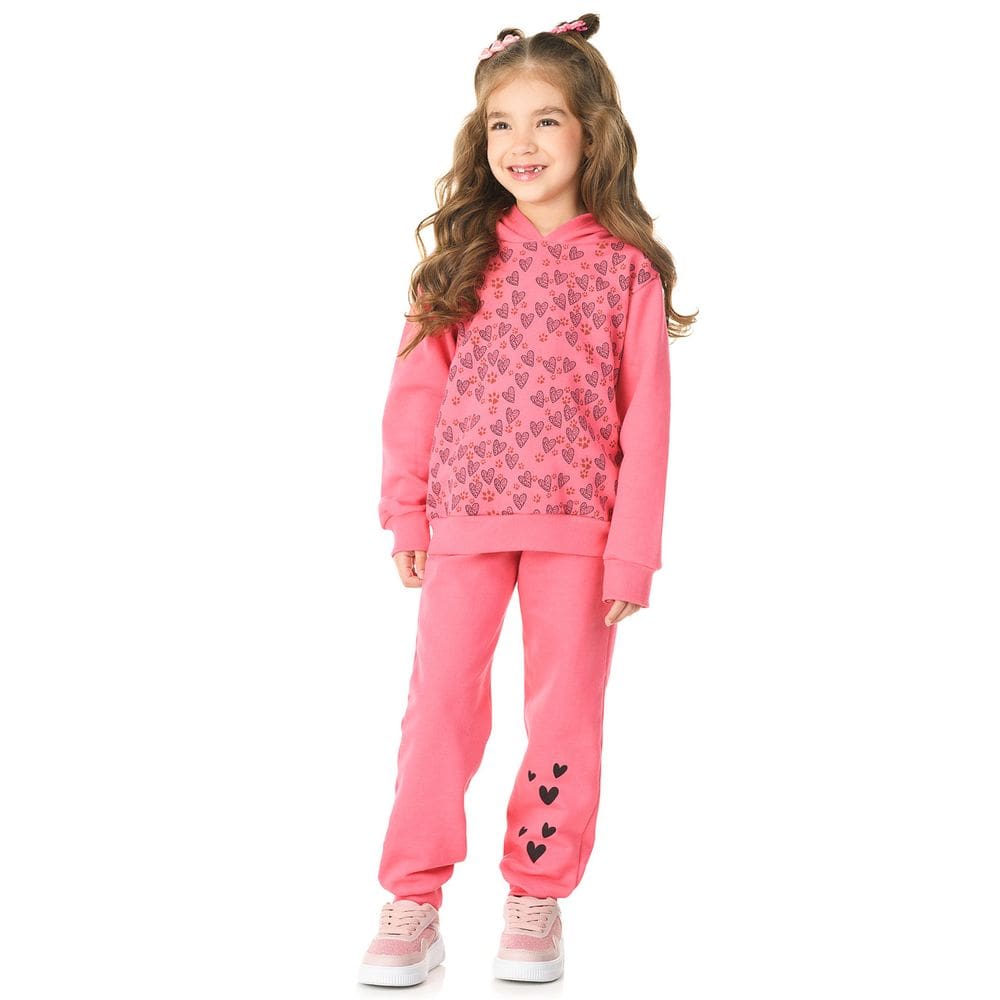 Conjunto Moletom feminino Infantil felpudo Roupa de frio com capuz