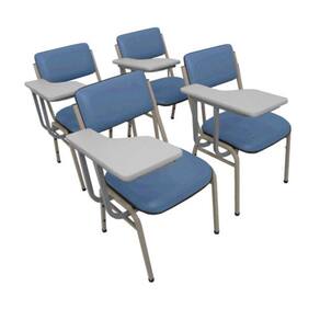 Kit com 4 Cadeiras Escolar Universitária para Auditórios Linha Hotel Smart Azul