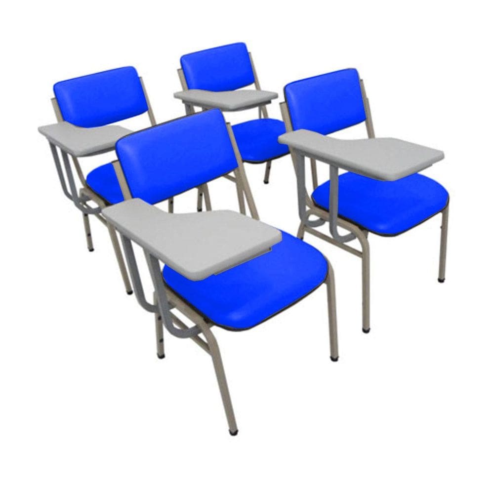 Kit com 4 Cadeiras Escolar Universitária para Auditórios Linha Hotel Smart Azul
