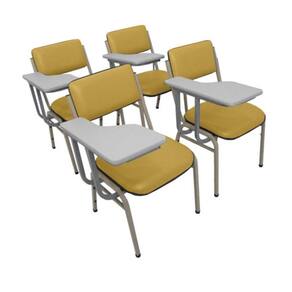 Kit com 4 Cadeiras Escolar Universitária para Auditórios Linha Hotel Smart Amarelo