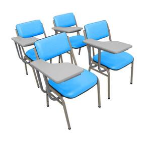 Kit com 4 Cadeiras Escolar Universitária para Auditórios Linha Hotel Smart Azul