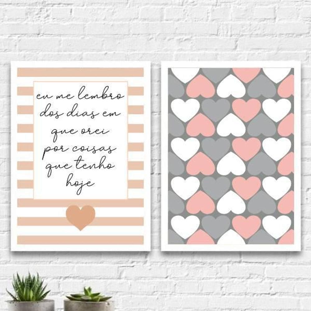 Kit 2 Quadros Dias Em Que Orei Corações 33X24Cm