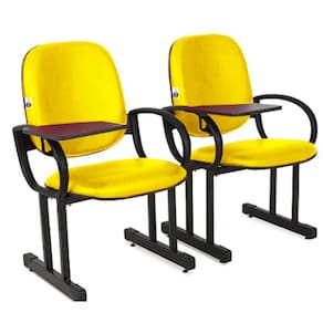 02 Cadeiras Escolar para Auditório e Escolas com Prancheta Linha Dallas Auditório Amarelo