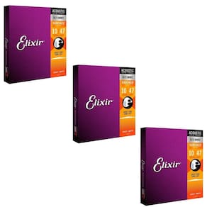 Kit 3 Encordoamento Violão Aço 010 Elixir Extra Light Nanoweb 11002 Made in USA