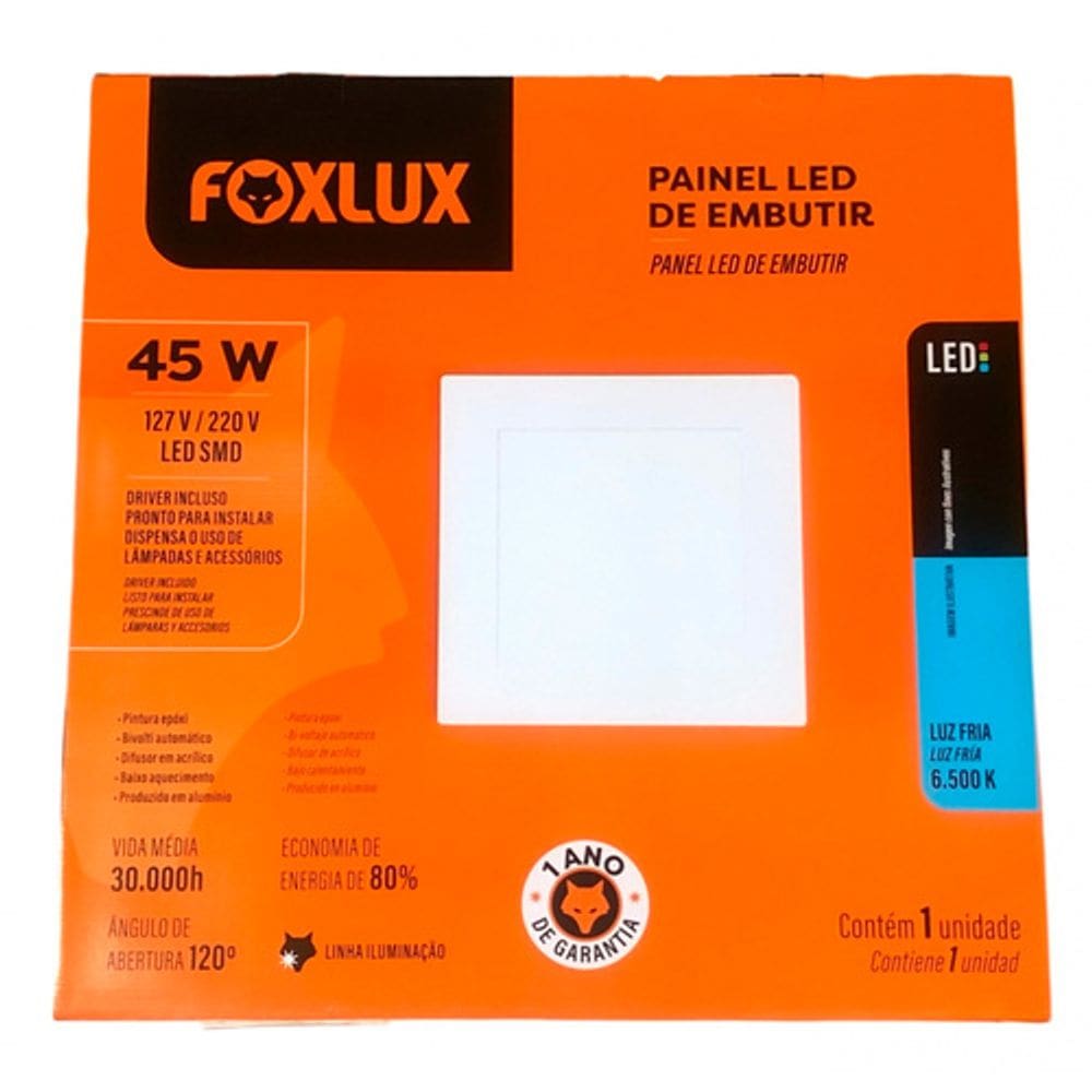Painel Led Quadrado Embutir 45W 6500K Bivolt Foxlux