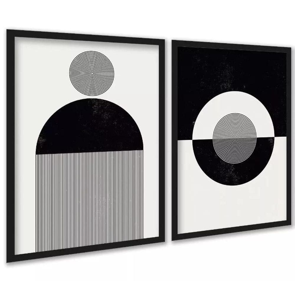 Kit 2 Quadros Abstratos Formas E Linhas Preto E Branco