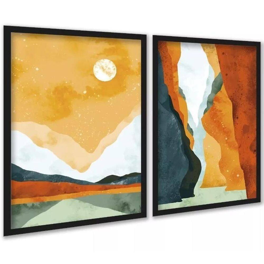 Kit 2 Quadros Aquarela Paisagens Abstratas Boho 45X34Cm
