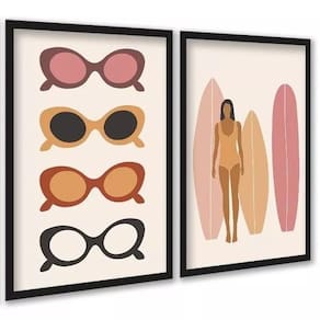 Kit 2 Quadros Óculos De Sol E Prancha De Surf 45X34Cm