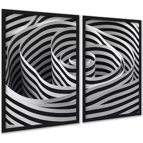 Kit 2 Quadros Decorativos Espiral Listras Branco Preto