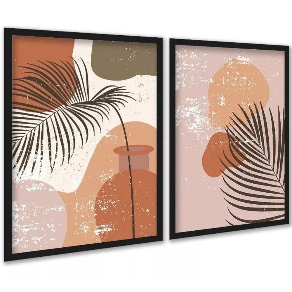 Kit 2 Quadros Decorativos Folhas Ramos Boho 24X18Cm