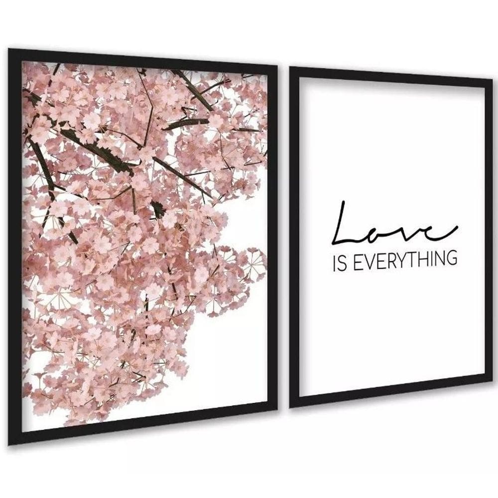 Kit 2 Quadros Love Is Everything - Árvore Rosa 45X34Cm
