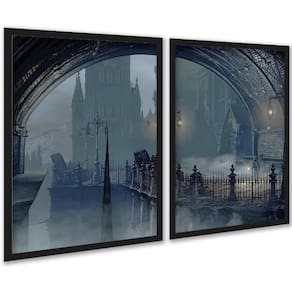 Kit 2 Quadros Decorativos Ponte Sombrio Noturno 45X34Cm