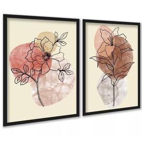 Kit 2 Quadros Flores Efeito Mármore Colorido 33X24Cm