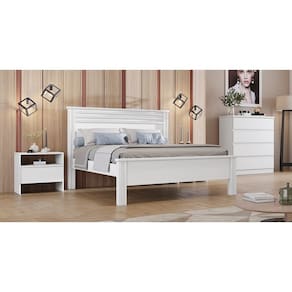 Cama Casal com Painel Ripado - Verona-Branco - Móveis Novo Horizonte