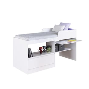 Cama Multifuncional Solteiro com Escrivaninha 1 Porta CJ4080 78x188cm Branco - Art In Móveis