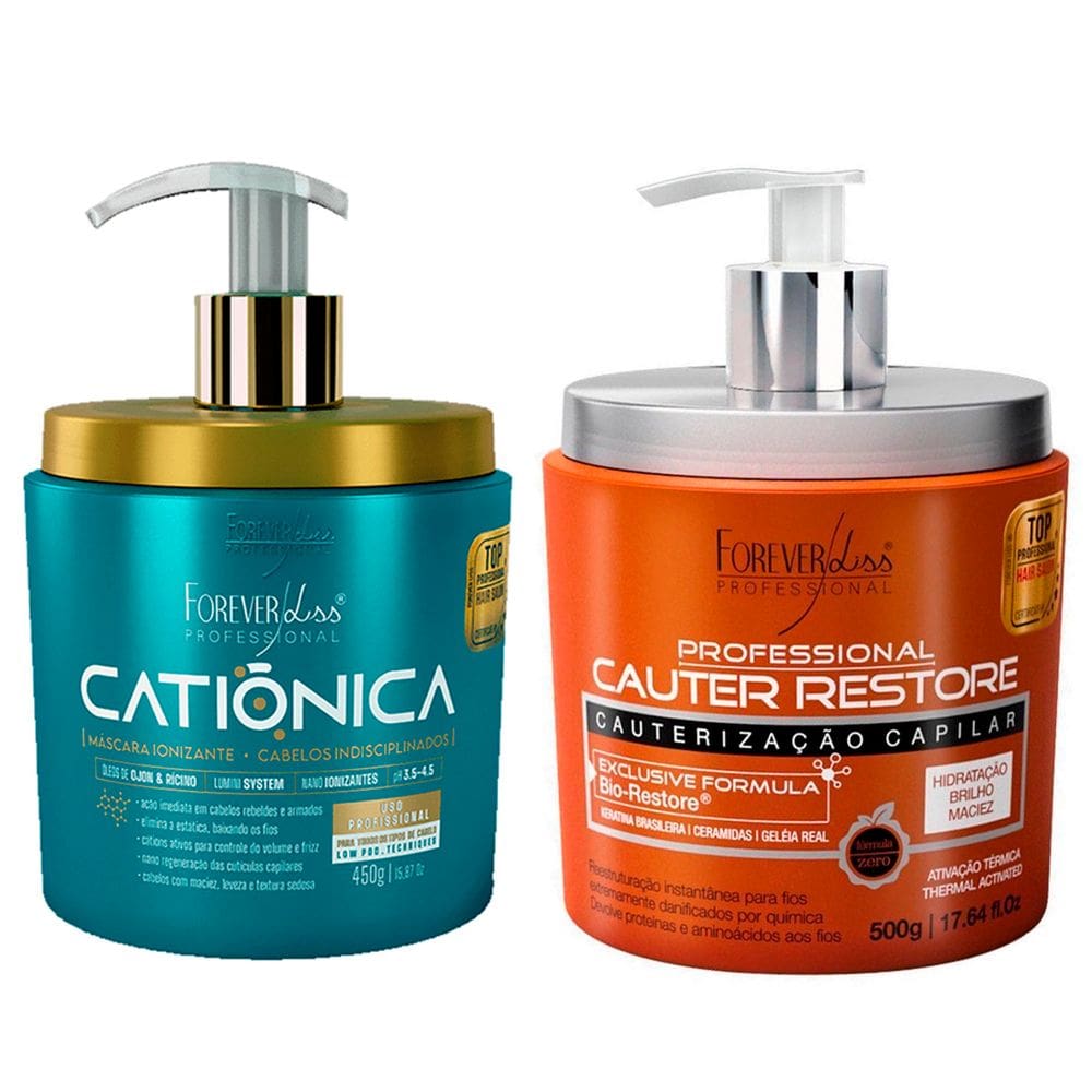 Kit 02 Masc Catiônica 450g e Cauterização 500g Forever Liss