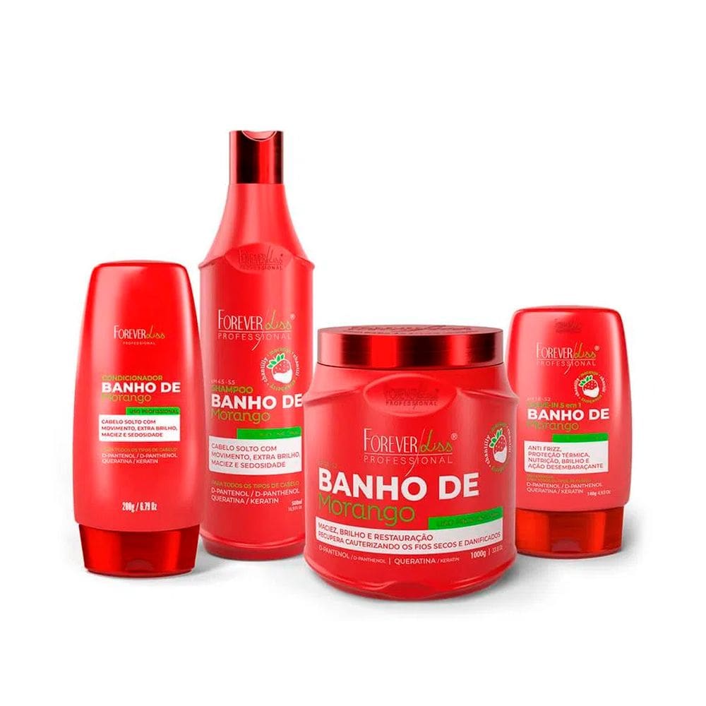 Kit Banho Verniz Morango Profissional Completo Forever Liss