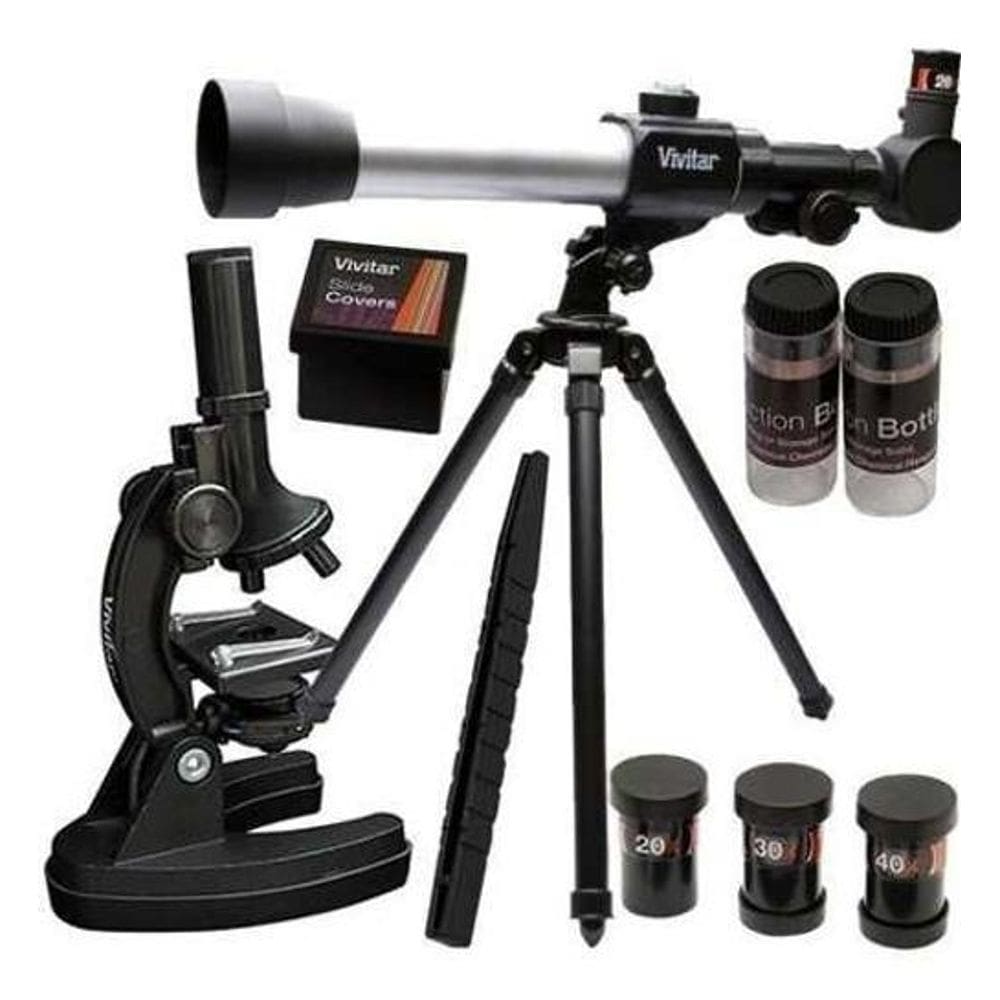 Kit Telescópio Microscópio 120X + Tripé Vivtelmic20 Vivitar