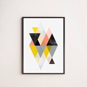 Quadro Geométrico Escandinavo Colorido 45X34 Com Vidro Preta