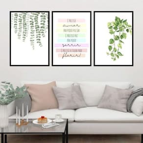 Kit 3 Quadros Samambaia É Preciso Amor 45X34Cm Moldura Preta