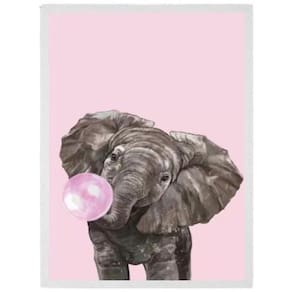 Quadro Decorativo Elefante Bubble Gum 24X18 C/Vidro - Branca