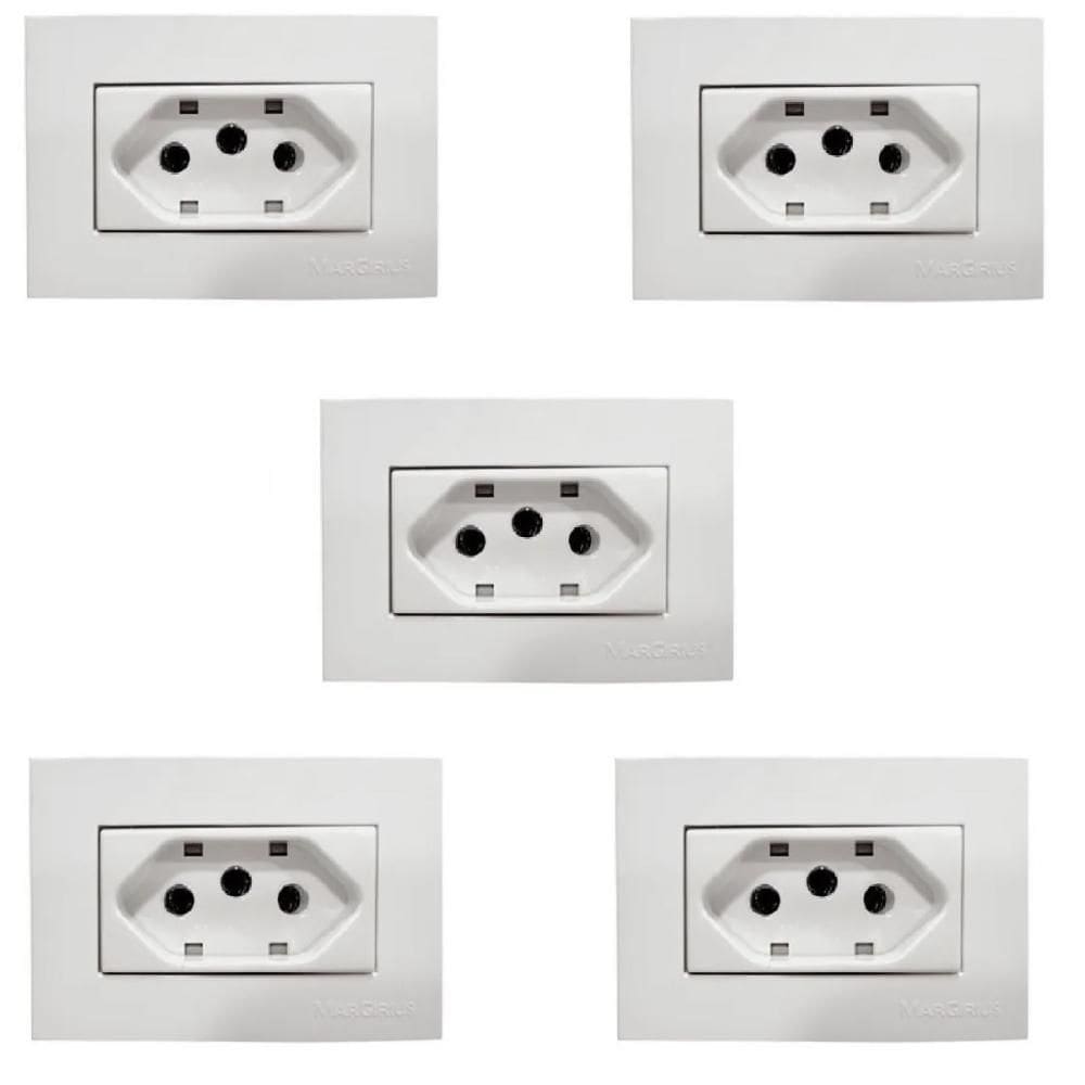 5 Pç Tomada Para Moveis Margirius 2P+T Branca 10A 250V Nbr