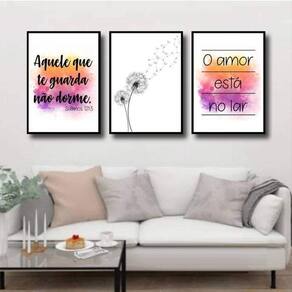 Kit 3 Quadros Salmo 1213 Amor Está No Ar 45X34 Vidro Preta